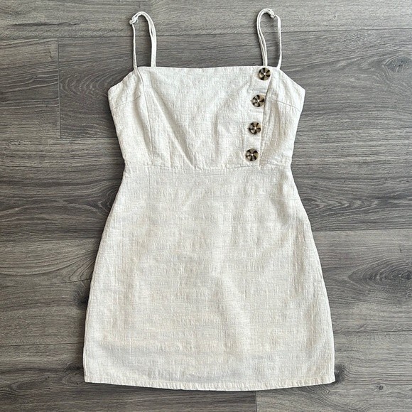 Urban Outfitters Dresses & Skirts - Urban Outfitters Riley Button Front Mini Dress Size 0 Linen & Cotton Beige Cream